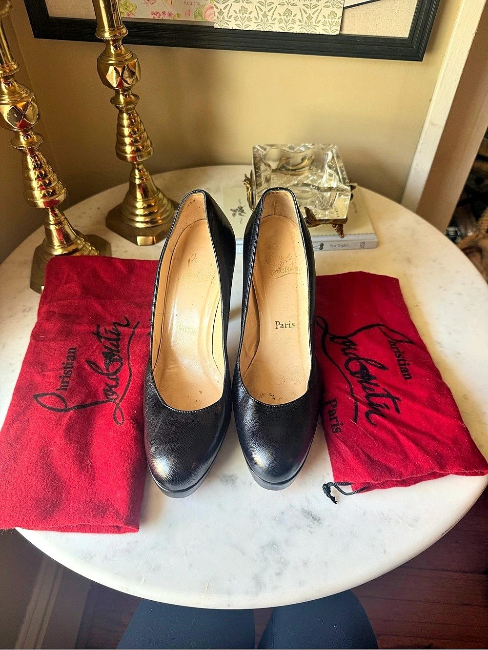 Christian Louboutin Black Platform Heels sz 38.5